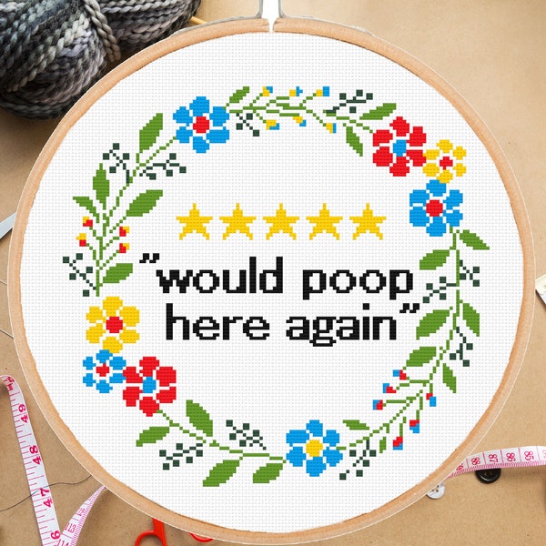 Would poop here again cross stitch pattern Funny Barhroom Deco #320#-instant pdf download