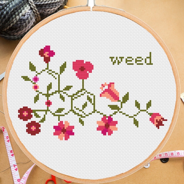 Kreuzstichmuster Weed Molecular Snarky Floral Hoop #201# als PDF Download