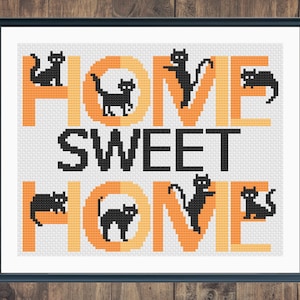 Home Sweet Home Cat Cross Stitch Pattern: Beginner Funny Design (PDF Download)