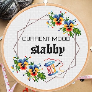 Funny Stabby Cross Stitch Pattern: Snarky Floral Design (PDF Download)