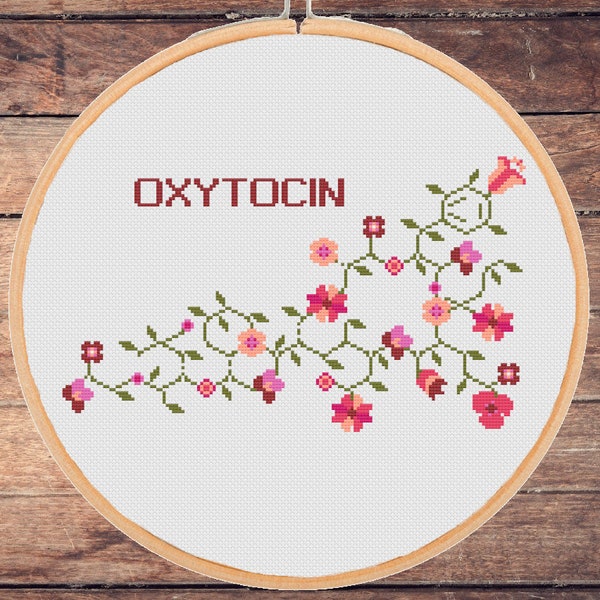 Hormone floral cross stitch patterns Oxytocin modern molecule molecular flower atomic -instant pdf file