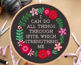 Sarcastic Cross Stitch Pattern: I Can Do All Things Through Spite (PDF Download)