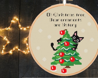 Funny Christmas Cat Cross Stitch Pattern: 'Oh Christmas Tree' Sarcastic Snarky Easy Modern (PDF Download)