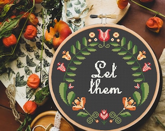 Inspirierendes Blumen Kreuzstichmuster: Let Them Self Love Zitat Trendy Modern Easy Motivation Psychische Gesundheit (PDF Download)