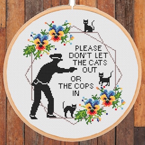 Snarky Cat Cross Stitch Pattern: Don&#39;t Let Cats Out (PDF Download)