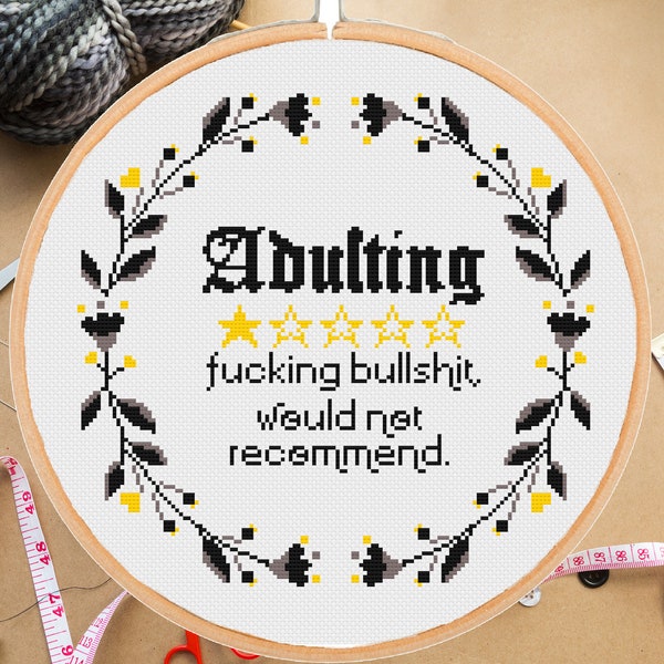 Funny cross stitch pattern. Adulting F*cking bullshit. Naughty Sarcastic Snarky Sassy Easy Beginner level Rude -instant pdf download