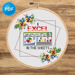 Funny office cross stitch pattern I Excel in the sheets Accountant Coworker Manager Subversive Snarky Floral Modern Easy - instant pdf