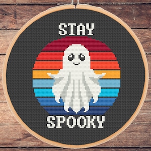 Stay Spooky Ghost Cross Stitch Pattern: Funny Halloween Decor (PDF Download)