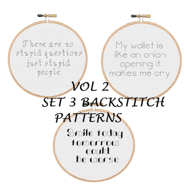 VOL2 Set of 3 Backstitch Alphabets cross stitch font Bundle Pack- instant pdf download