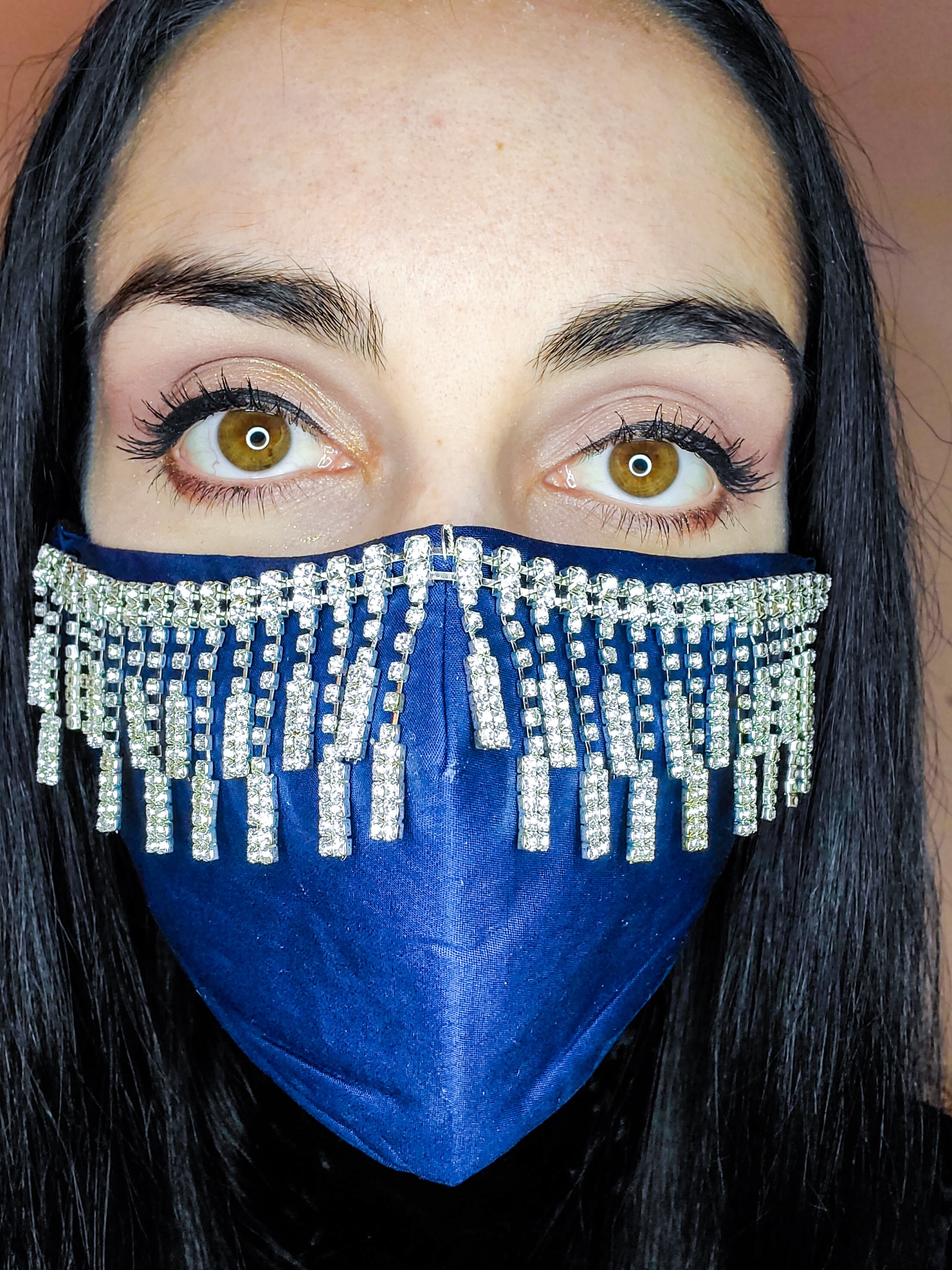 Rhinestone Face Mask Crystal Mask Fashion Mask Bling Etsy