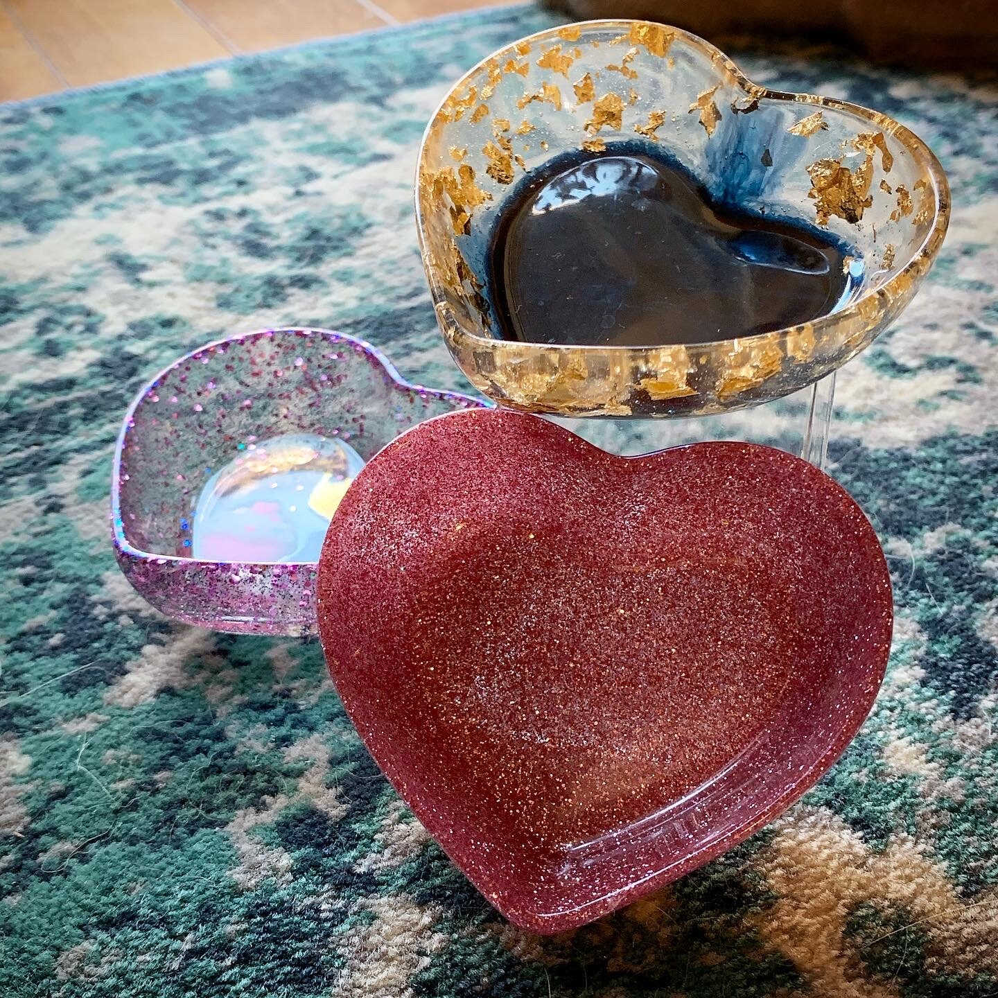 heart trinket dish epoxy resin PINK glitter Gift
