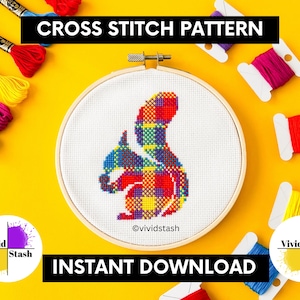 Sandy the Squirrel Cross Stitch Pattern PDF, Animal Outline Portrait Instant Download