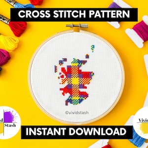 Map of Scotland Cross Stitch PDF, Modern Scottish Tartan, Scottish Gifts