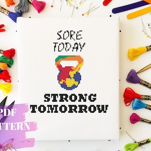 Workout motivation, Funny cross stitch pattern, instant PDF download