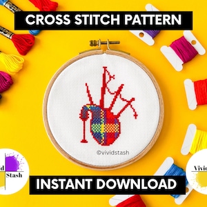Scottish Bagpipes Tartan Cross Stitch Pattern PDF, Instant Download