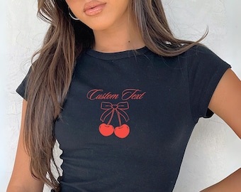 Camiseta personalizada para bebê com estampa de cereja: top curto estilo Y2K Coquette