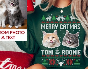 Custom Cat Photo Christmas Sweatshirt: Funny Pet Lover Gift