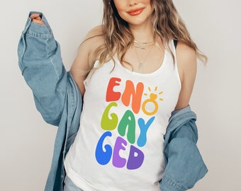 EnGAYged Tak Top, Cadeau de fiançailles LGBTQ, Réservoir de couple gay assorti, Cadeau de fiançailles lesbiennes, Cadeau de mariage gay, Chemise d’annonce de fiançailles