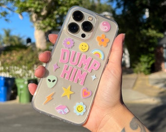 Dump Him Lustige frühe 2000's Y2K Clear iPhone Hülle mit Design | Trendy Niedliche Girly Trippy Ästhetische | BPA Kostenlose | Iphone 11 12 13 Pro Max