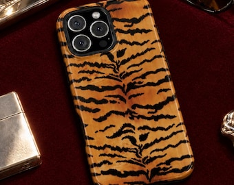Bold Orange Black Tiger Print iPhone Case, Striped Animal Print Snap or Magnetic Cover