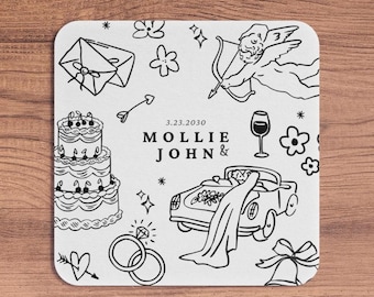 Personalized Wedding Coaster | Illustrated Doodle Favor (Digital Download)