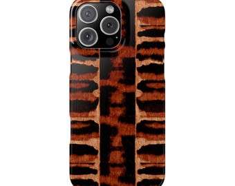 Tortoiseshell Tiger Print iPhone Case, Amber Brown Striped Design (Snap or Magnetic)