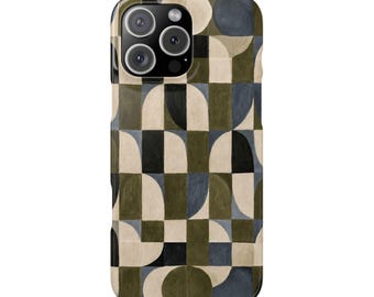 Art Deco Geometric Phone Case, Olive Green Arch Pattern (Snap or Magnetic)