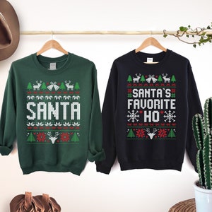 Santa&#39;s Favorite Ho, Funny Ugly Christmas Sweater, Couple Matching Party Outfit