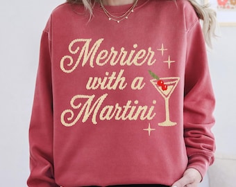 Merrier With a Martini Sweatshirt | Holiday Cocktail Graphic