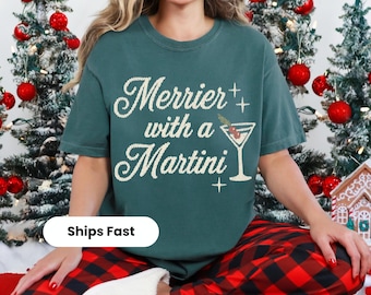 Merrier with a Martini Funny Christmas Martini Shirt, Holiday Party Cocktail Outfit