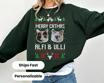 Custom Cat Photo Christmas Sweatshirt: Funny Pet Lover Gift