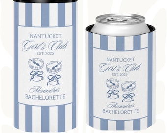 Personalized Bachelorette Party Can Coolers: Old Money Stripes, Coastal Grandmother