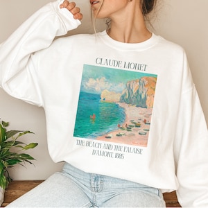 Claude Monet The Beach and the Falaise d&#39;Amont Sweatshirt French Impressionism Sweater Light Academia Artsy Aesthetic Famous Painter Shirt