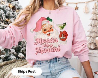 Merrier with a Martini Sweatshirt | Vintage Santa Holiday Crewneck