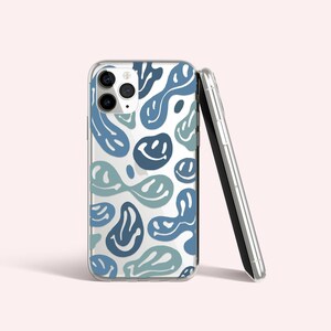 Melted Smiley Face Print Brown Trendy Clear iPhone Case with Design | Aesthetic Y2K Trippy | BPA Free | Iphone XR 11 12 Pro Max