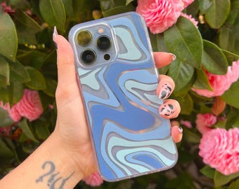 Blue Swirl Phone Case, Abstract Y2K Design, Clear Protective Case