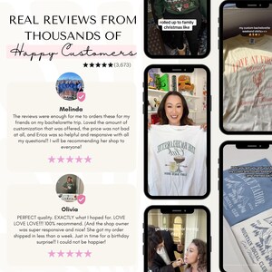 a woman holding a t - shirt with the words real review from thousands of happy