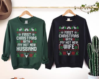 Funny Couples 'First Christmas' Sweatshirt, Matching Ugly Christmas Sweaters