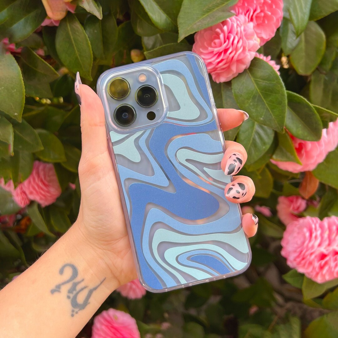 Blue Swirl Phone Case, Clear Case With Design, Trendy Phone Case
