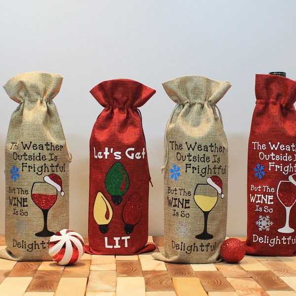 Holiday Wine Bags, Funny Wine Bags, Gift Bags, Wine Totes, Reusable Wine Bag, Christmas Wine Bag, Burlap Wine Bag