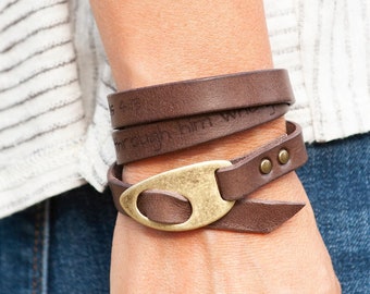 Bracelet wrap en cuir personnalisé - Cadeau fait main pour elle - Style bohème chic - Bracelet homme personnalisable