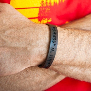 Custom Engraved Leather Bracelet | Personalized Coordinates, Anniversary Gift
