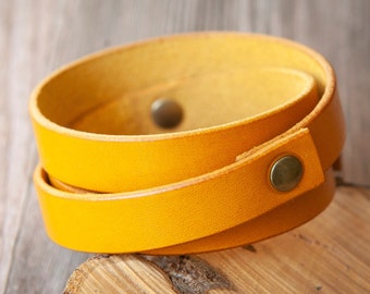 Leather Wrap Bracelet Handmade Jewelry - Mustard Yellow - Gift For Her - Mens Bracelet - Boho Style