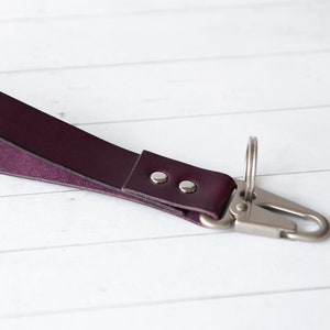 Eggplant Purple Wristlet Boho Personalized Leather Key, Custom Keychains Key Fob Keyring, Gift for Her, Purse Clip Clutch image 1