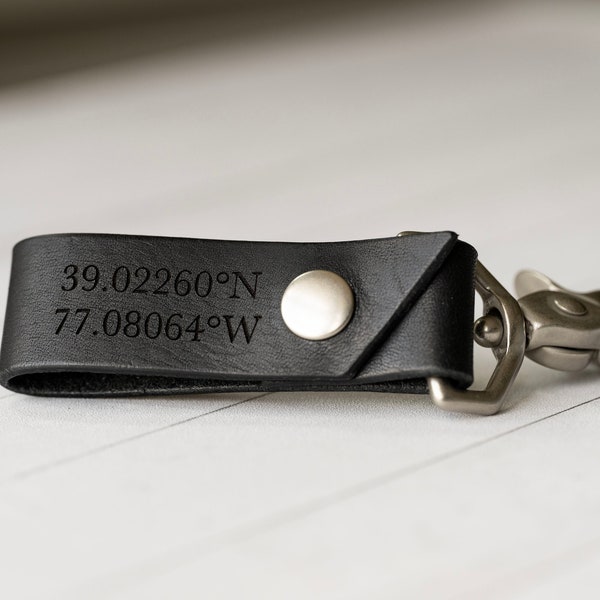 Coordinates Keychain with Engraving Personalized - Handcrafted Key Ring, Belt Clip, and Unique Gift for Men or Women