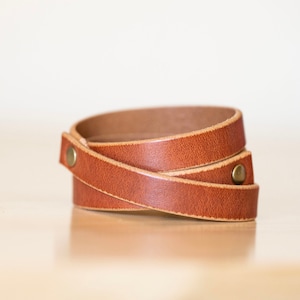 Leather Bracelet Handmade - Triple Rivet Wrap - English Tan + Antique Brass - Boho Style - Personalized Engraving Gifts