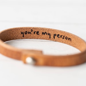 Thin Leather Bracelet - Secret Message - Hidden Words - You're my person - Gift for her - Couples Bracelet