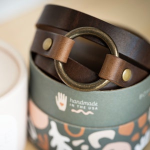 Leather Triple Wrap Bracelet with Ring, Boho Fashion Cuff, Personalized Engraved Jewelry