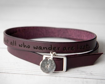 Handmade Leather + Sterling Silver Monogram Engraved Leather Bracelet | Perfect Gift for Women | Mens Bracelet | Couples Affirmations