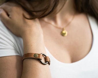 Leather Ring Bracelet - Wedding Ring Bracelet - Walnut + Antique Brass - Grief Memory Wedding Band Bracelet - Wear The Ring